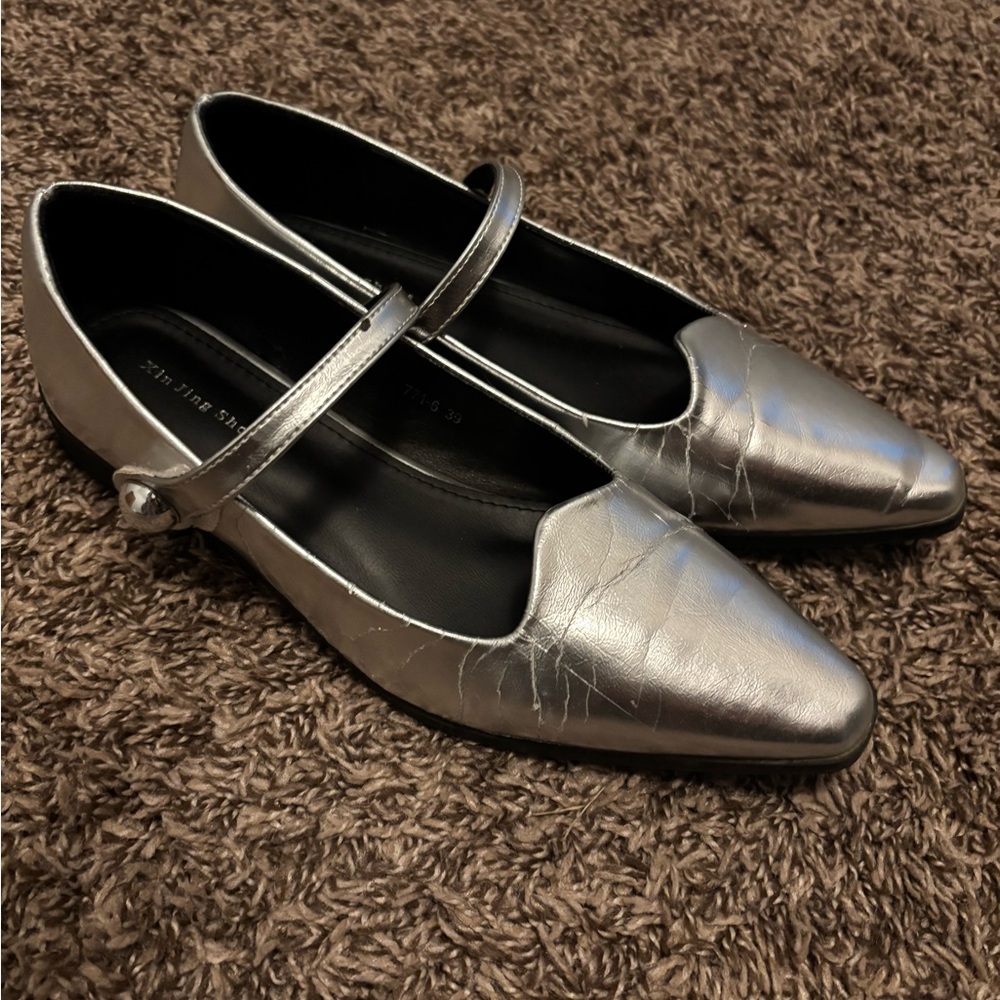 Silver Mary Jane Flats